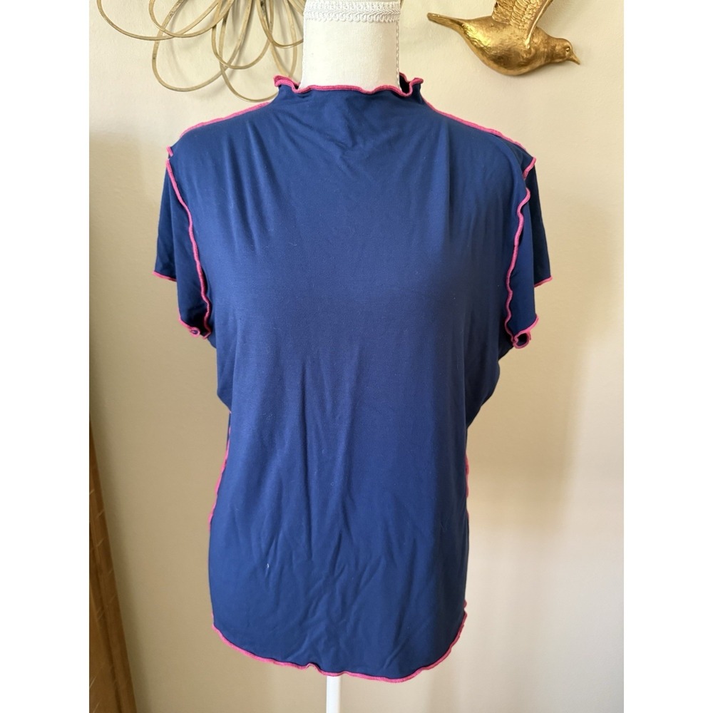 Dolan Left Coast Collection Top XL Navy Pink Lettuce Edge Anthropologie
